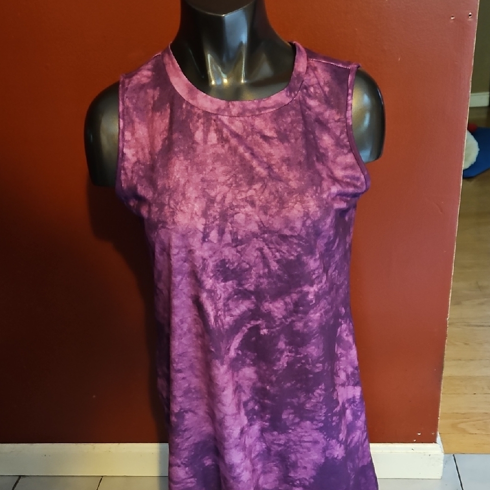 Purple Tie-Dye Sleeveless Long Maxi Dress W/ Pockets